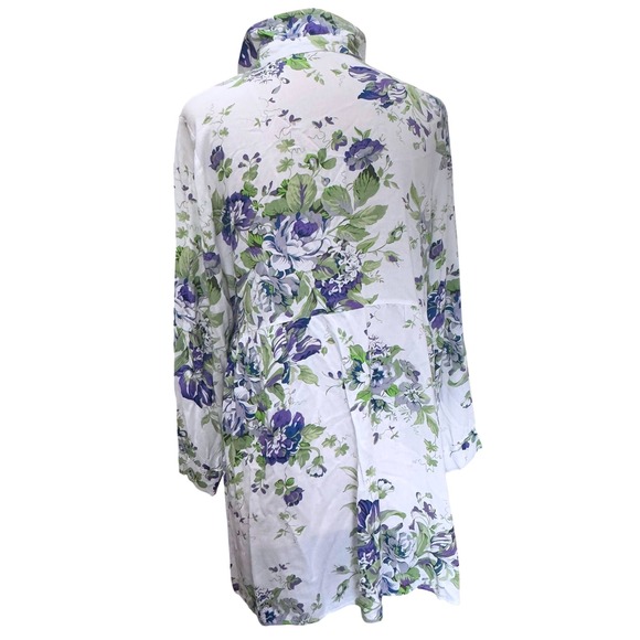 BellaRosa Lavender Green Floral Button Front Shirt Dress Tunic M/L Cottagecore - Picture 6 of 8